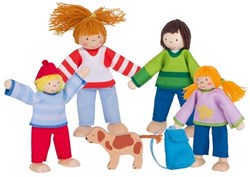 Goki famiglia campeggio casa delle bambole set bambole snodabili legno multicolore
