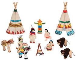 Goki campo indiani set gioco - bambole casa delle bambole - 14 pezzi in legno