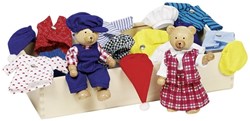 Goki set orsetti casa delle bambole con vestiti e scatola di legno