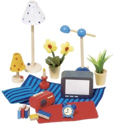 Goki accessori in legno per casa delle bambole soggiorno set 17 pezzi