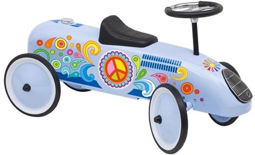 Goki auto cavalcabile - blu retrò - Flower Power - veicolo giocattolo