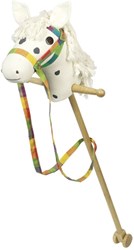Goki cavallo a bastone in legno bianco giocattolo con ruote e cavezza