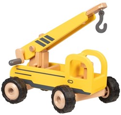 Goki camion gru in legno - veicolo da cantiere giocattolo giallo