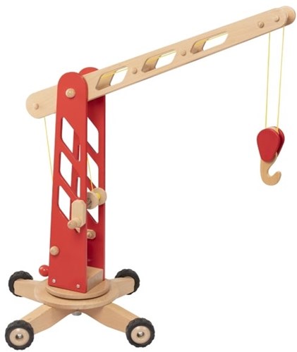 Goki gru giocattolo in legno su ruote rosso - gru da costruzione per bambini