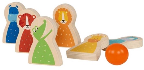 Goki gioco bowling in legno animali selvatici - giocattolo colorato per bambini-2