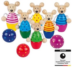 Goki gioco di bowling in legno topolini - set colorato per bambini