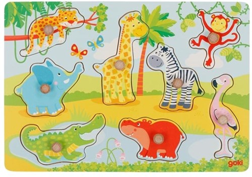 Goki puzzle in legno - cuccioli di animali - giocattolo colorato per bambini