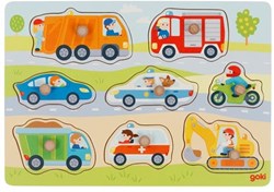 Goki puzzle veicoli in legno - puzzle a pomelli 8 pezzi giocattolo educativo