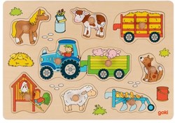 Goki puzzle in legno trattore con rimorchi - giocattolo educativo