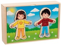 Goki puzzle in legno set travestimento bambino e bambina in scatola di legno 36 pezzi