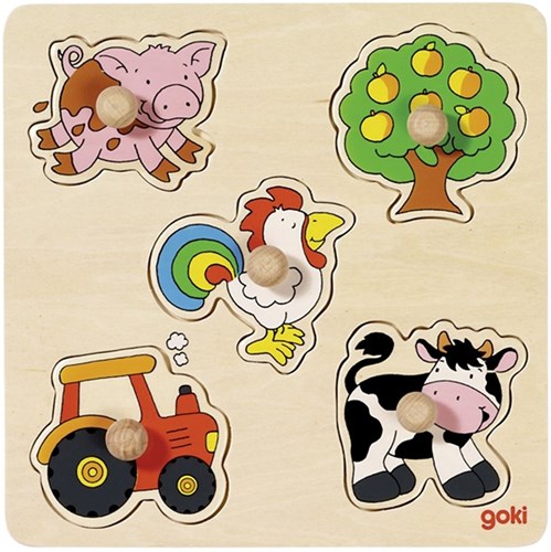 Goki puzzle in legno fattoria - puzzle forme animali campagna