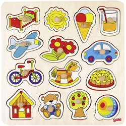 Goki puzzle in legno a forme puzzle con pomelli 14 pezzi giocattolo educativo