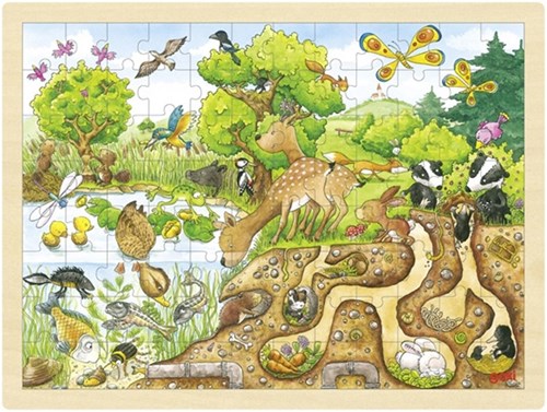 Goki puzzle in legno natura 96 pezzi giocattolo educativo bambini