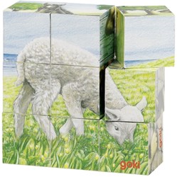 Goki puzzle in legno a cubi animali della fattoria - giocattolo educativo