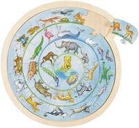 Goki puzzle animali in legno - puzzle rotondo 27 pezzi motivo animali