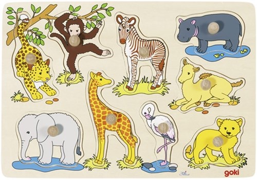 Goki puzzle in legno animali selvatici - puzzle a pomelli 9 pezzi