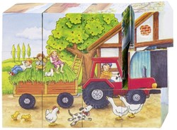 Goki puzzle a blocchi in legno stagioni fattoria - giocattolo educativo 12 pezzi