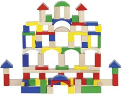 Goki set di blocchi da costruzione in legno - blocchi colorati in barile, 100 pezzi