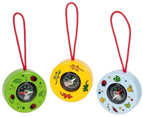 Goki bussola giocattolo - motivo animale, legno e plastica multicolore