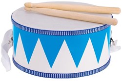 Goki tamburo giocattolo in legno blu-bianco con bacchette