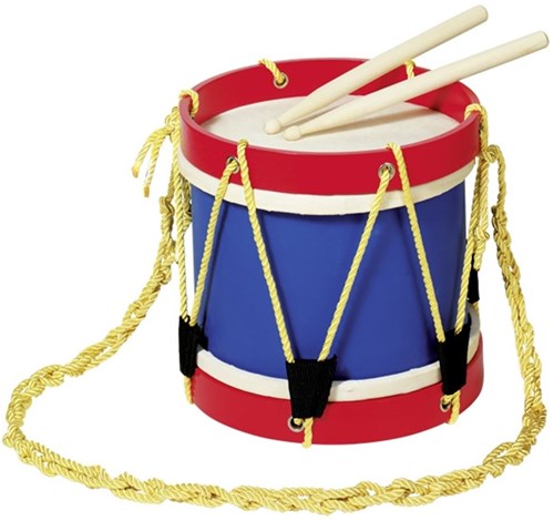 Goki tamburo in legno giocattolo musicale con bacchette - blu rosso