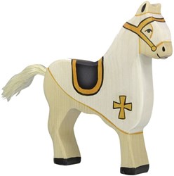 Holztiger cavallo da torneo in legno bianco - figura cavallo 17 cm