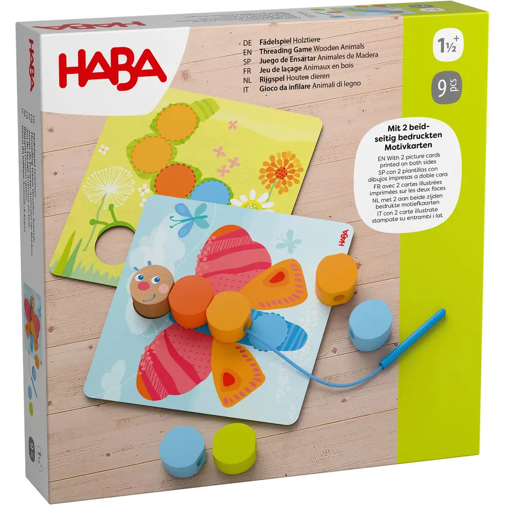 Haba gioco di infilare animali in legno giocattolo educativo colorato