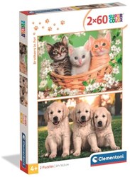 Clementoni puzzle animali 2x60 pezzi Brothers in Fur per bambini