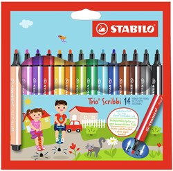STABILO Trio Scribbi - Viltstift Met Meeverende Punt - Set 14 St.