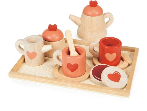 Mentari vassoio set da tè giocattolo in legno per bambini