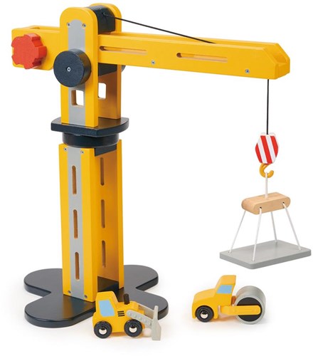 Mentari gru giocattolo veicolo da cantiere con 2 camion legno