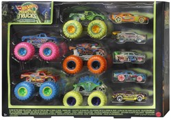 Hot Wheels Monster Trucks macchinine giocattolo glow in the dark 10-pack