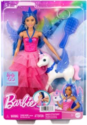 Bambola Barbie unicorno 65° anniversario con capelli blu e accessori