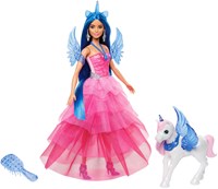 Bambola Barbie unicorno 65° anniversario con capelli blu e accessori-2