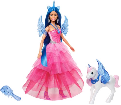 Bambola Barbie unicorno 65° anniversario con capelli blu e accessori-2