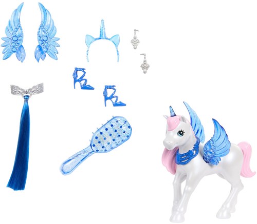 Bambola Barbie unicorno 65° anniversario con capelli blu e accessori-3