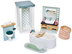 Tender Leaf bagno casa delle bambole set in legno sostenibile blu