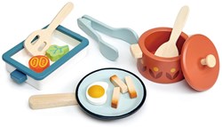 Tender Leaf set di pentole e padelle in legno per bambini - giocattolo da cucina colorato