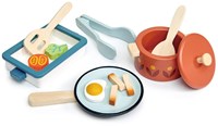 Tender Leaf set di pentole e padelle in legno per bambini - giocattolo da cucina colorato-2