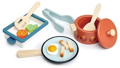 Tender Leaf set di pentole e padelle in legno per bambini - giocattolo da cucina colorato-3