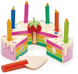 Tender Leaf torta di compleanno in legno arcobaleno con candele - giocattolo sostenibile