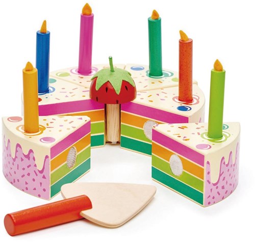 Tender Leaf torta di compleanno in legno arcobaleno con candele - giocattolo sostenibile