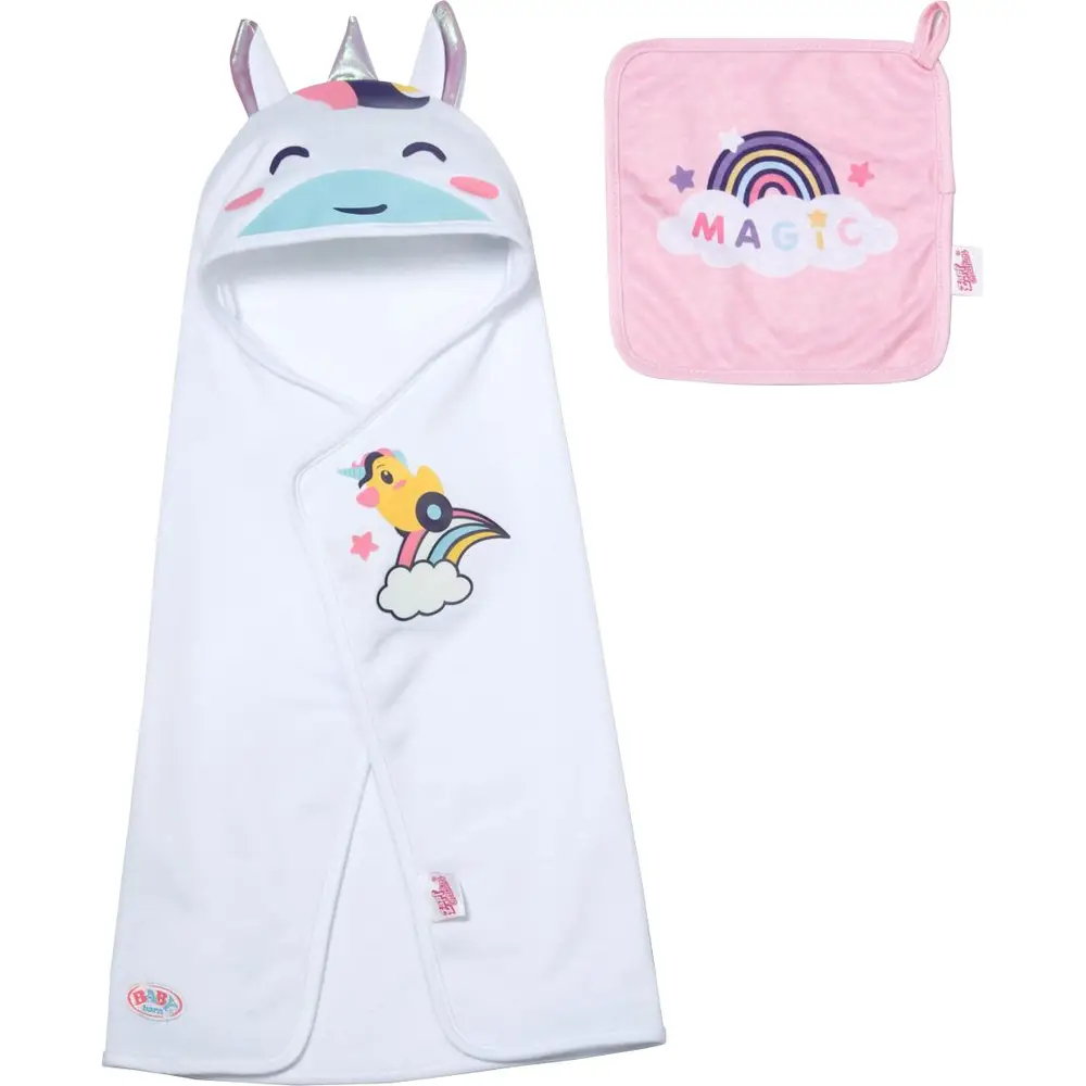 BABY born set asciugamani con cappuccio unicorno per il benessere delle bambole