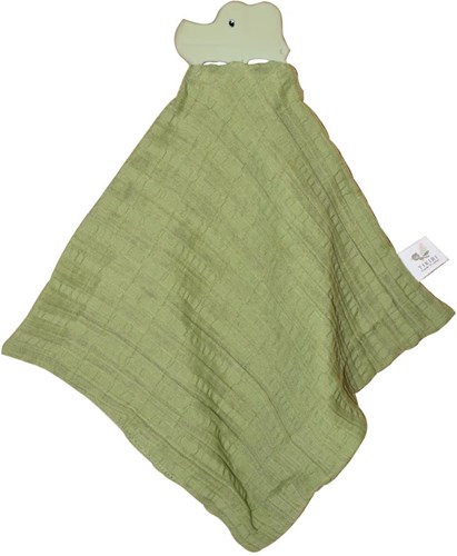 Tikiri copertina coccole coccodrillo con massaggiagengive in gomma naturale 25x23cm verde-2