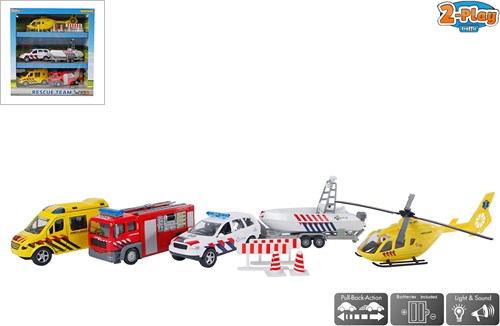 2-Play set veicoli di soccorso con auto die-cast ed elicottero