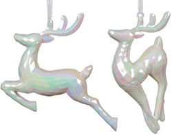 Decoris decorazione natalizia cervo iridescente plastica 16cm bianco albero