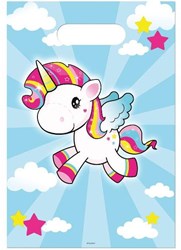 Folat - Sacchetti regalo unicorno blu plastica 8 pezzi compleanno