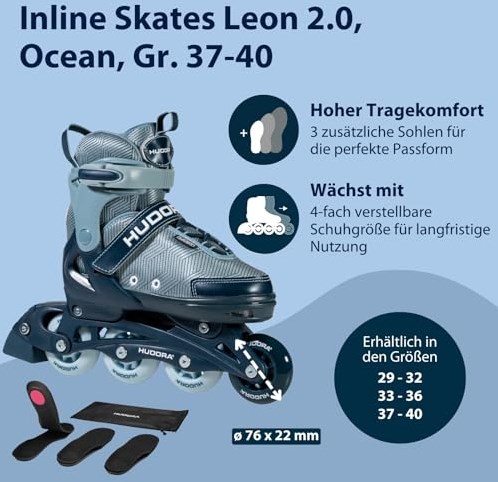 Hudora pattini in linea Leon 2.0 Ocean misura 37-41 comfort regolabile-2