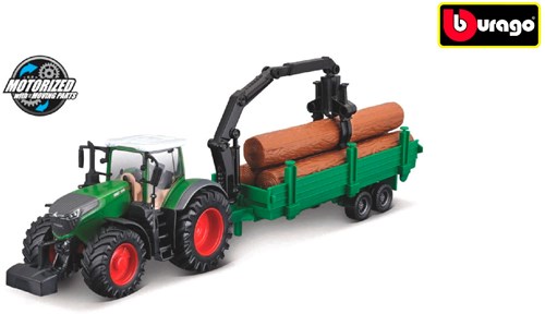 Bburago trattore giocattolo Fendt 1050 Vario rimorchio forestale frizione 10cm