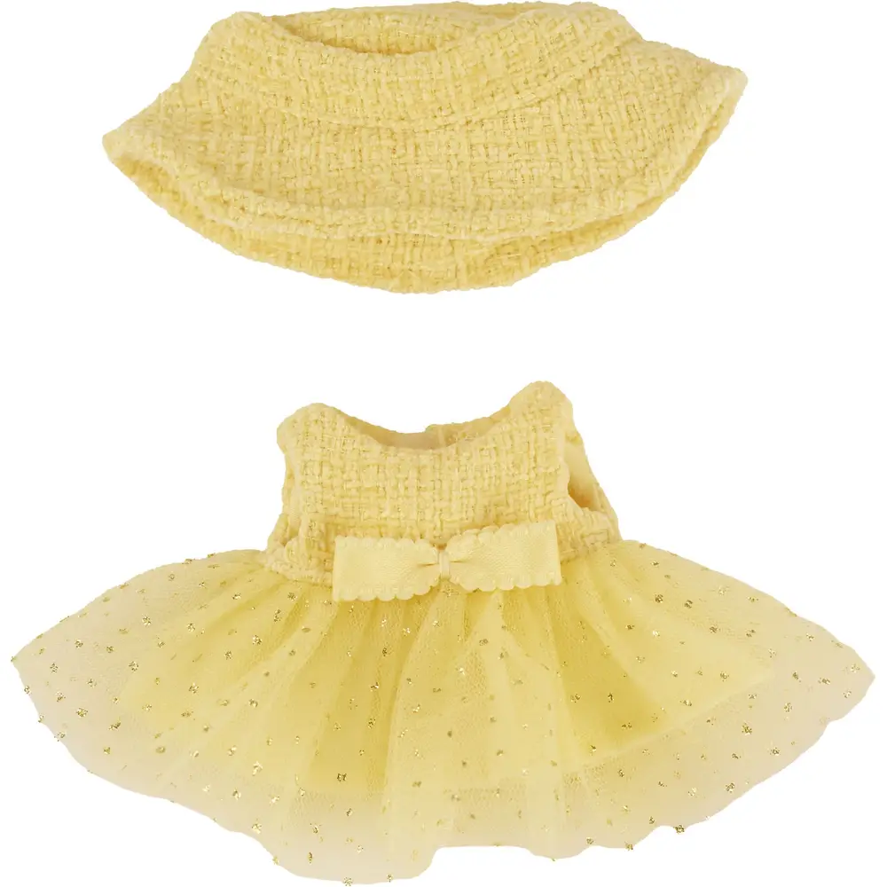 Heless outfit bambola mostro abito Bouclé con cappello da pescatore giallo kawaii 15 cm